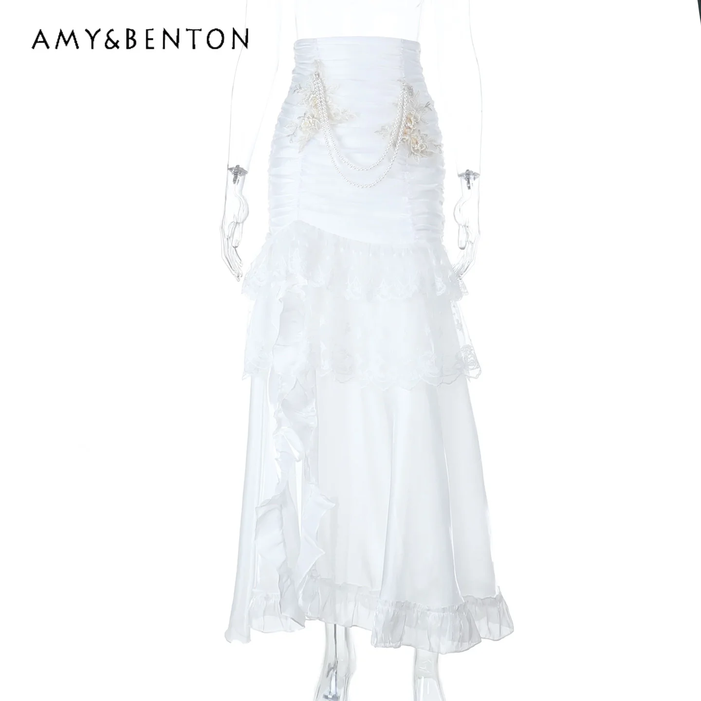 

Готическое белое кружевное платье, темный наряд на Хэллоуин, Лолита, субкультура, тонкая рубашка с короткими рукавами, юбка нестандартной формы с высокой талией, комплект из двух предметов