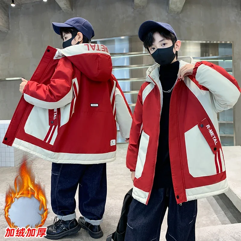 

NewBoy's Winter Down Jacket With Thickened Cotton And Multi-color Patchwork;.4-15year