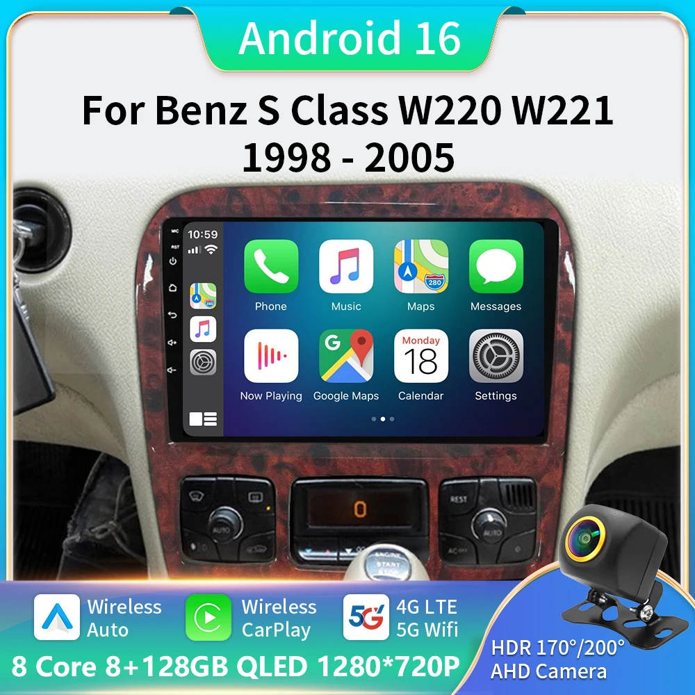 

Android 16 Car Radio for Mercedes Benz S Class W220 S280 S320 S350 S400 S430 S500 S600 AMG 1998 - 2005 GPS WIFI + 5G Carplay DVD
