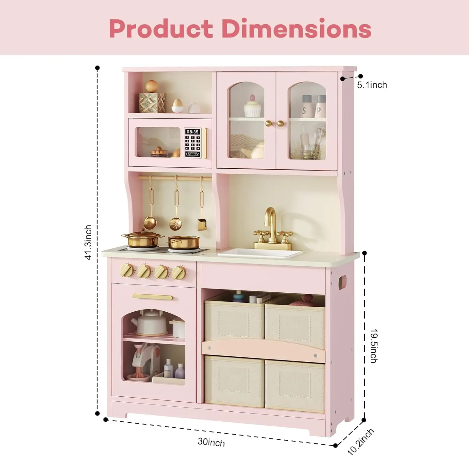 Pink Wooden Toddler Kitchen Playset – Pretend Stove & Oven with Smart Storage and Accessories, Ideal Gift for Ages 3+ image 2