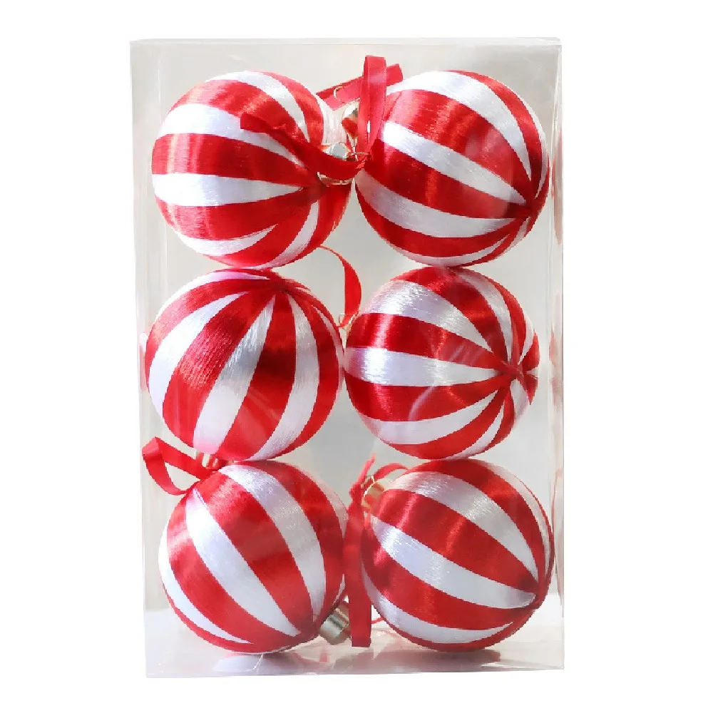 

6Pcs Creative Christmas Ball Ornaments 8cm Shatterproof Christmas Tree Hanging Pendant Reusable Red White Striped