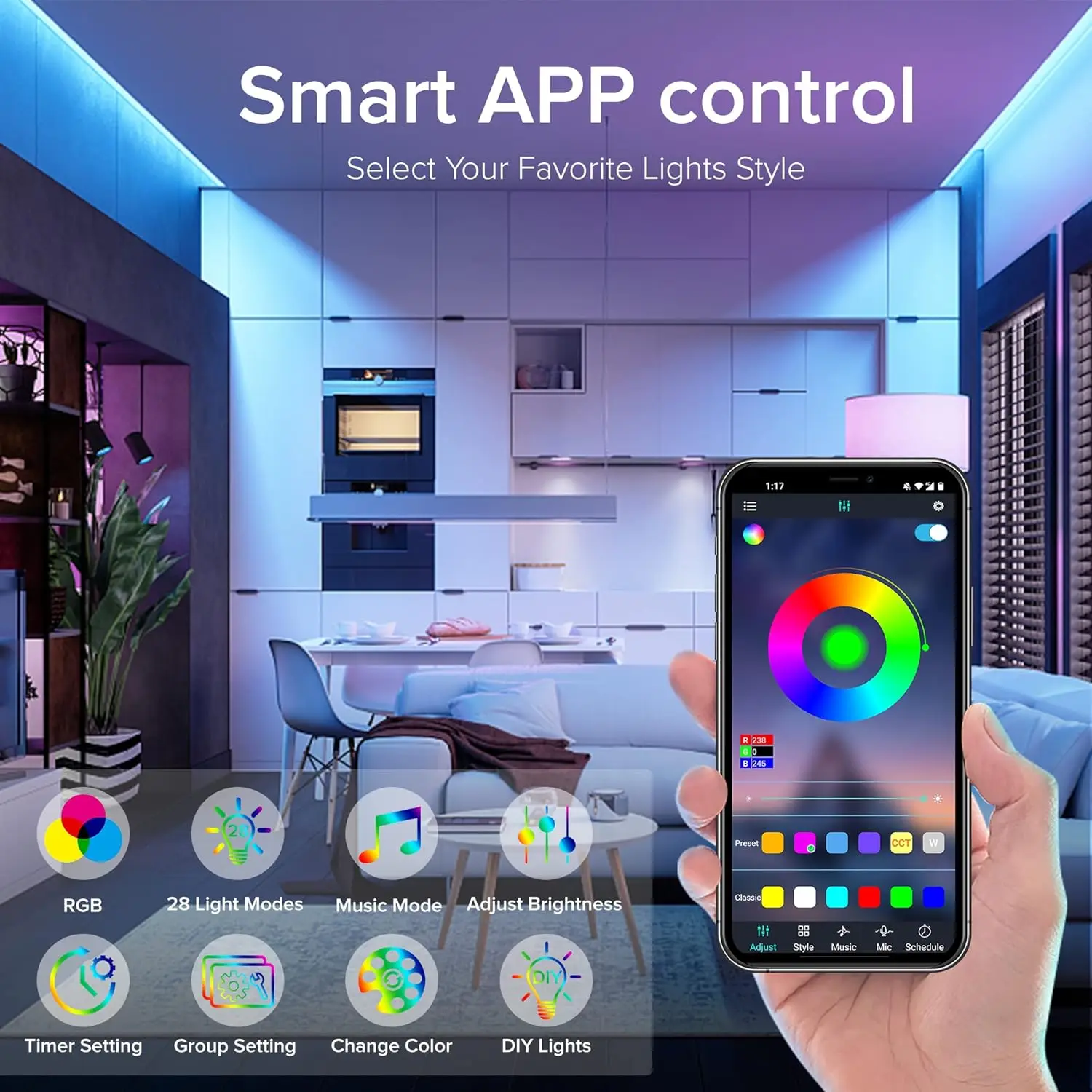 10M/5M Smart RGB WiFi TV LED Strip Lights Work with Alexa, Music Sync, Color Changing,USB Powered Backlight with Remote for Room