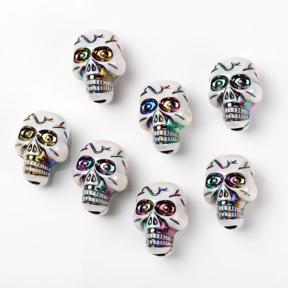 CHONGAI 10Pcs AB White Color Acrylic Halloween Gothic Skull Beads For Jewelry Making Bracelet Necklace Accessories 23mm