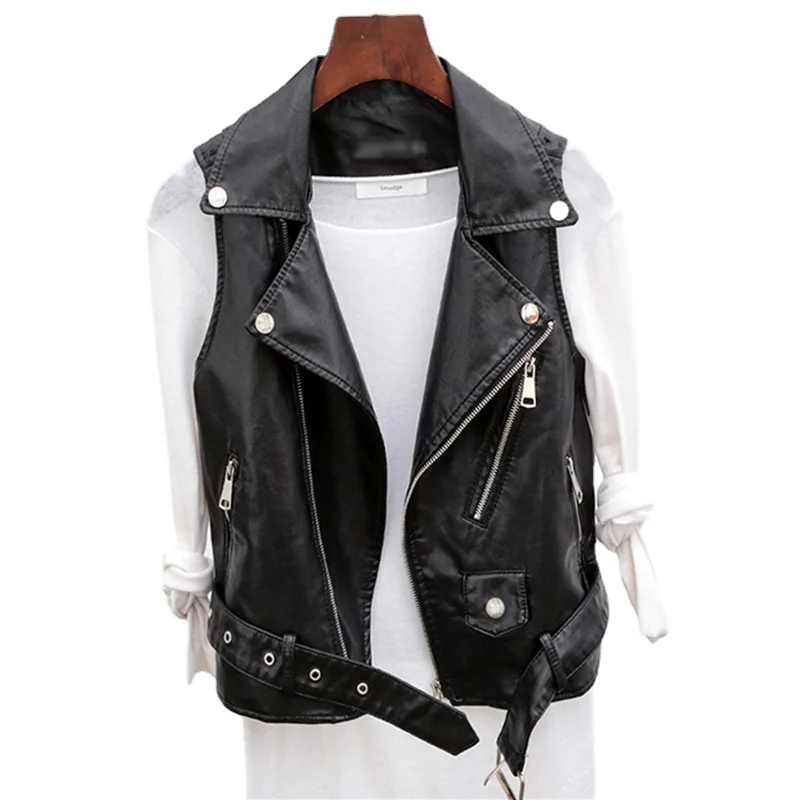 New In Outerwears Spring Autumn Leather Vest for Women Fashion Vintage Sleeveless PU Streetwear Causal Jacket Top Belt Vest Coat