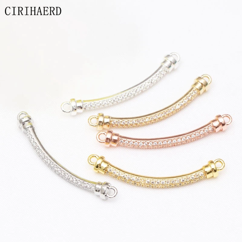 Luxury Jewelry Connectors 14K Gold Plated Inlaid Zircon Curved Tube For DIY Bracelet Making Accessories Supplies Texture Tube