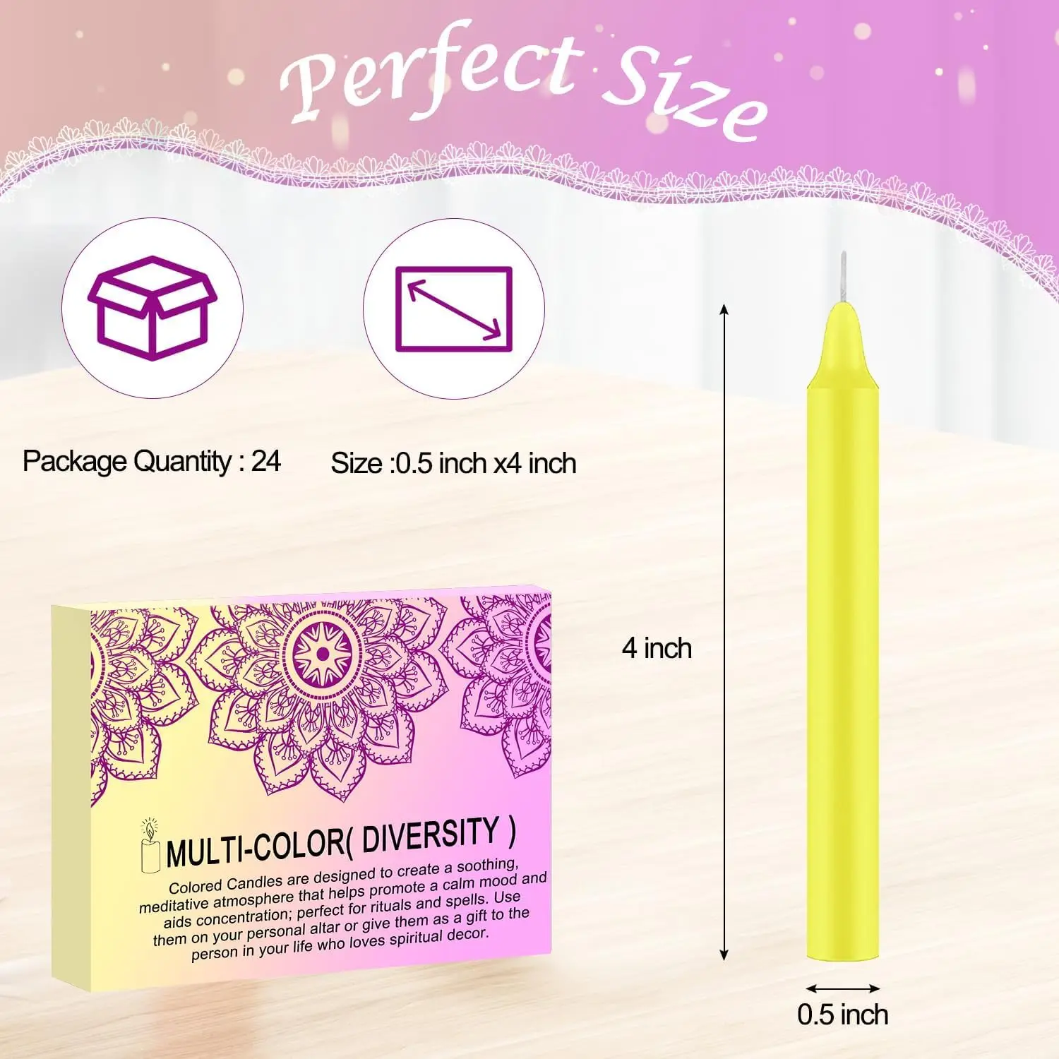 24 Pieces of 4-Inch Colored Stick Candles, Drip-Free, Smokeless, Unscented, Household Dinner Candles, Hand-Poured, High-Quality, Suitable for