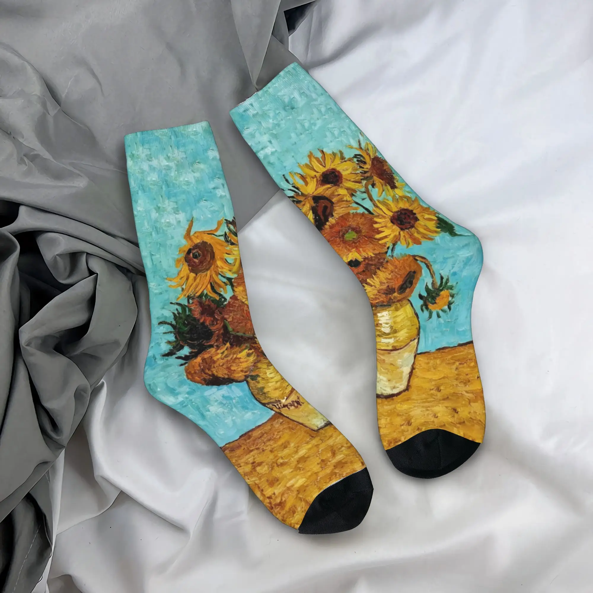 مخصص الجدة الرجال فنسنت فان جوخ اثني عشر عباد الشمس في فستان زهرية الجوارب للجنسين الدافئة تنفس ثلاثية الأبعاد المطبوعة طاقم الجوارب #3