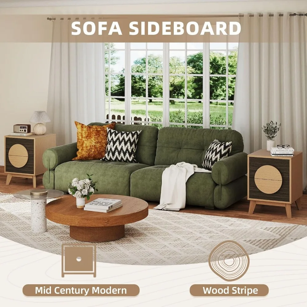 منضدة حديثة من خشب البلوط مقاس 15 بوصة مع أدراج ومقابض دائرية وطاولة جانبية مدمجة لغرفة النوم