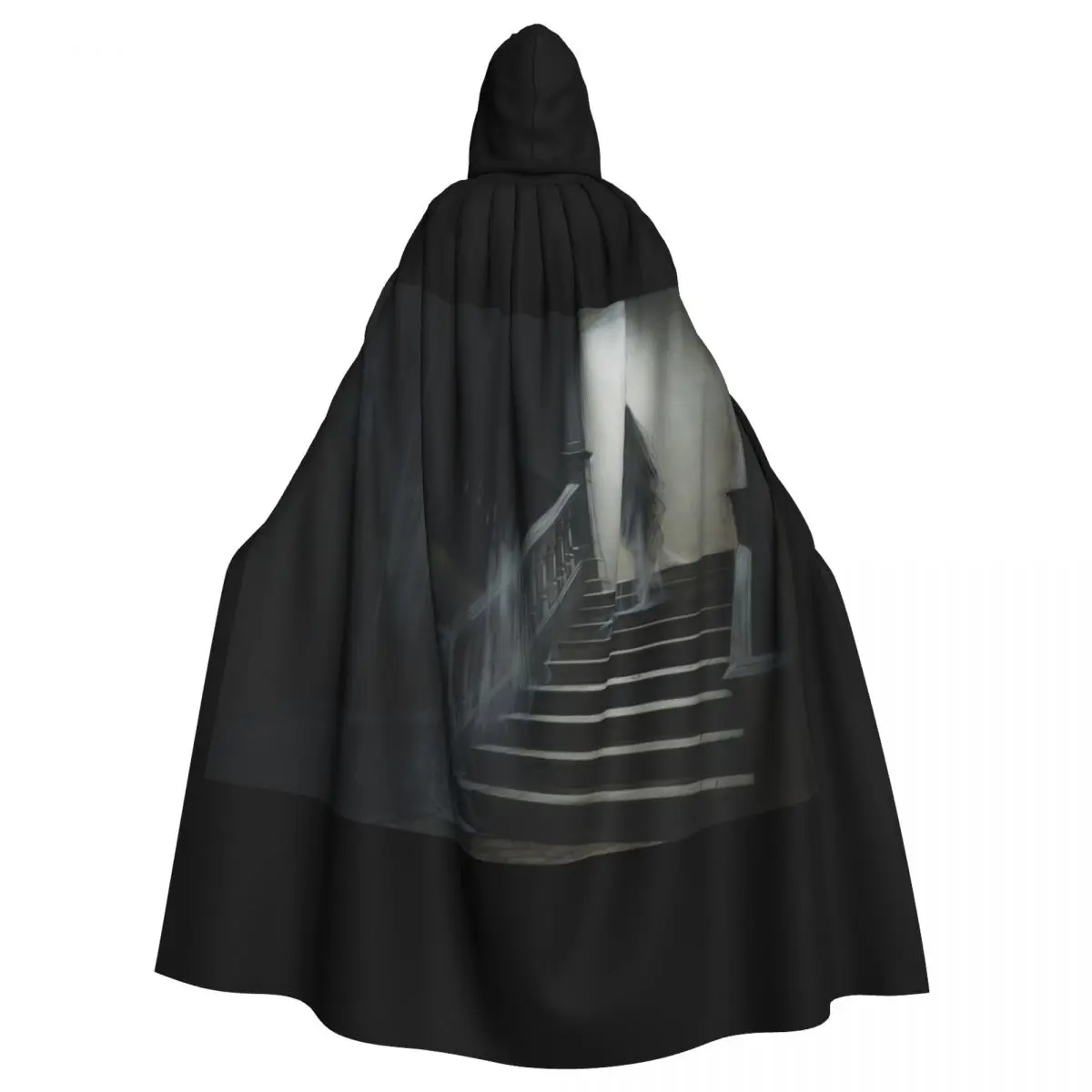 Haunting Cloak Featuring Creepy Stairs for Halloween Cosplay Unisex Adult Cloak with Hood Long Witch Costume Cosplay