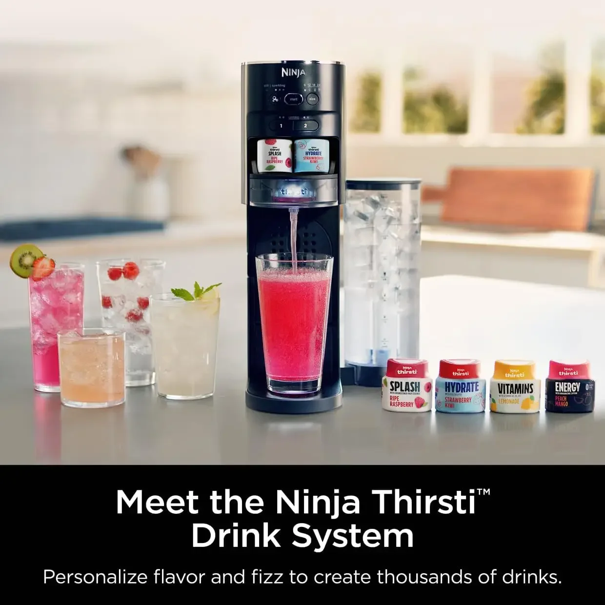 Drink System, Soda Maker, Create Unique Sparkling & Still Drinks, Personalize Size & Flavor, Carbonated Water Machine.