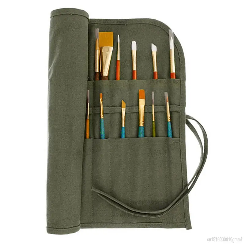 Imagem -03 - Exército Verde Canvas Roll up Pencil Bolsa Suporte do Envoltório Bolsa de Armazenamento Arte Desenho Pintura Escova Pen Papelaria Organizer Case 30 Buracos