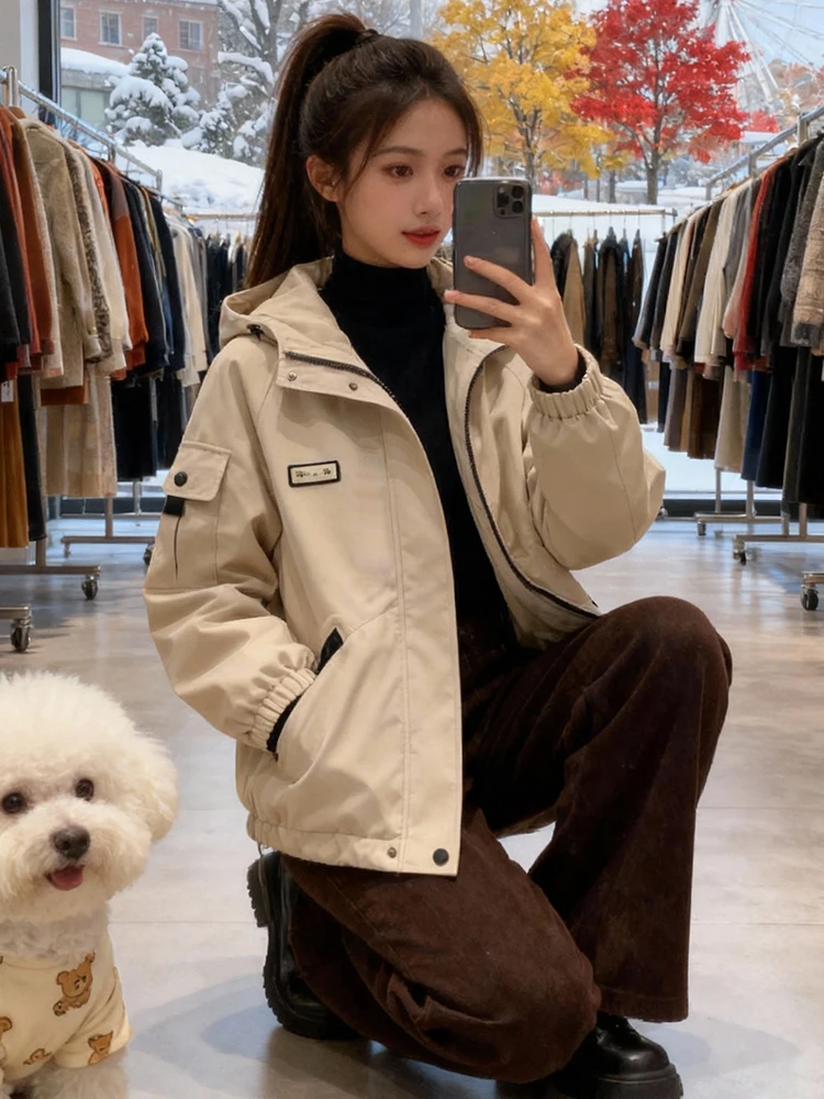 Thiened Fce ort 코트 여성용 롱 슬리브 따뜻한 아우터웨어 한국 스타일 출퇴근용 대형 사이즈 레이지 다운 코튼 재킷