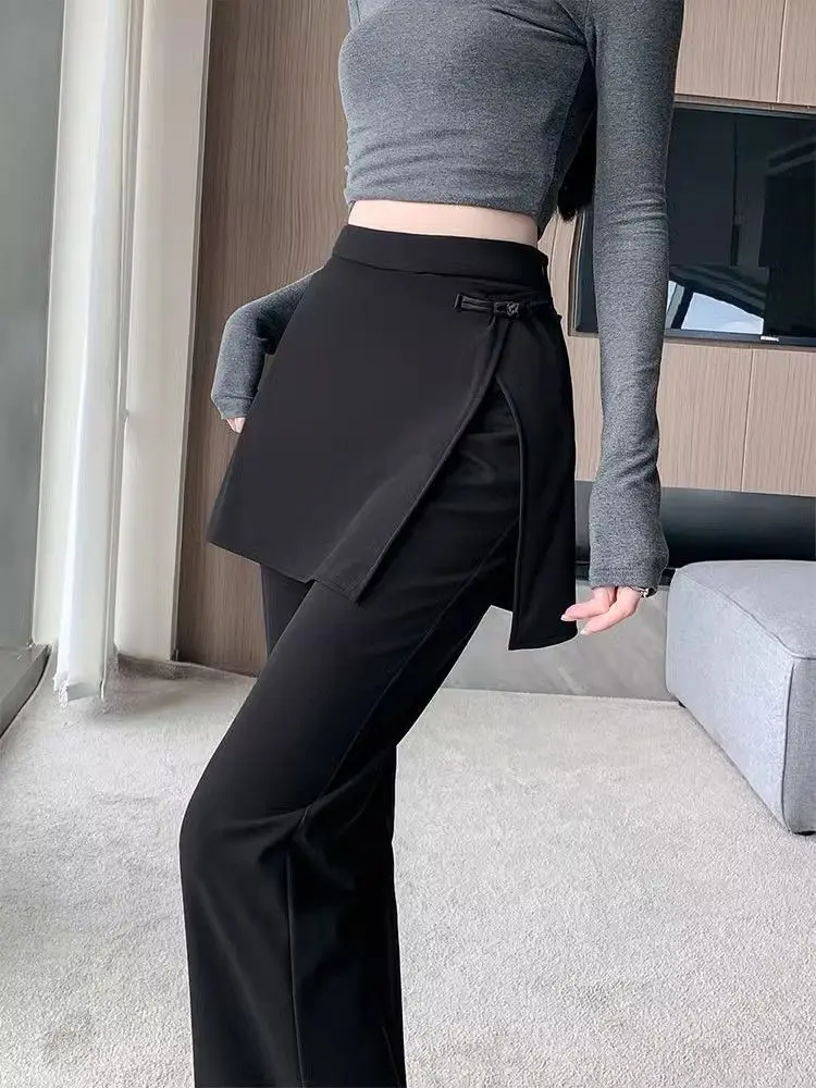Plus Size Women's Summer New Style Slimming High-Waist Elastic Skirt Pants with Casual Straight Fake Two-Piece Design