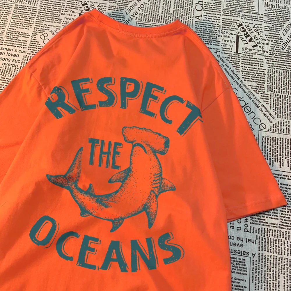 Respect The Oceans Print Men T Shirts Harajuku Loose Tee Clothes Anime Oversize New Menswear Fashion Cotton Men Women T Shirt