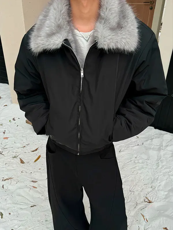 

American Wolf King Mountain Eagle Jaet Thiened Winter Cotton Coat with Fur Collar Padded oulder for Men Casual Wear