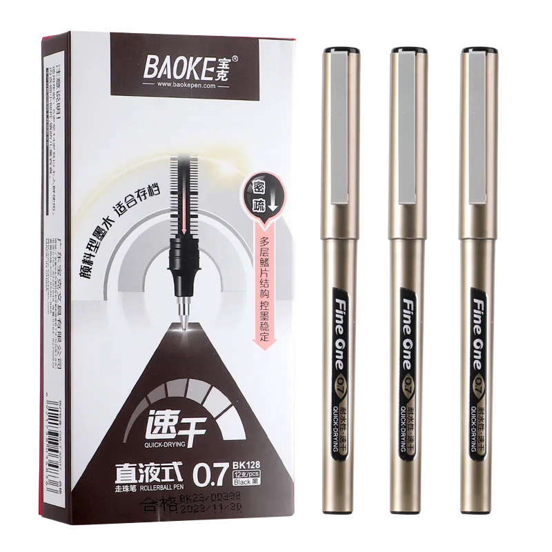 BAOKE-Stylo rmatérielle liquide à séchage rapide BK128, stylo de bureau, 0.7mm, 12 pièces