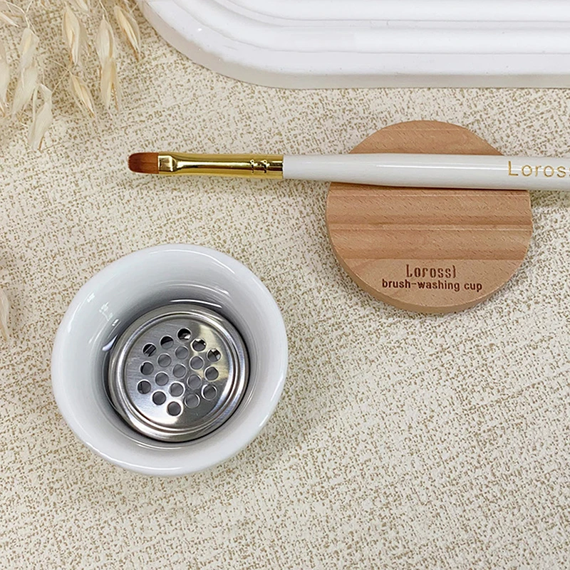 Nail Brushes Washing Cup With Lid Mesh Easy Cleaning Portable Ceramics Nail Art Cup Layers Washer For Nail Art Sequins