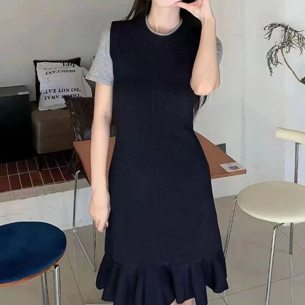 

MaSandeS Women's A-Line Dr Knitted Fi Tail ort Sle Floral Lace Hemline Slim Fit Autumn Season Casual Wear