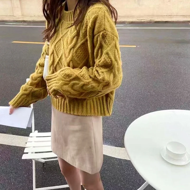 2023 New Women's Clothing Crew Neck Long Sleeve Autumn Winter Loose Casual Young Style All-match Solid Color Sweaters Jumpers