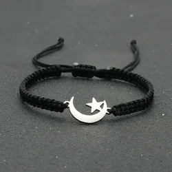 Handmade Braided Adjustable Stainless Steel Star Moon Charm Bracelets for Women Men Bracelet Couples Friendship Jewelry