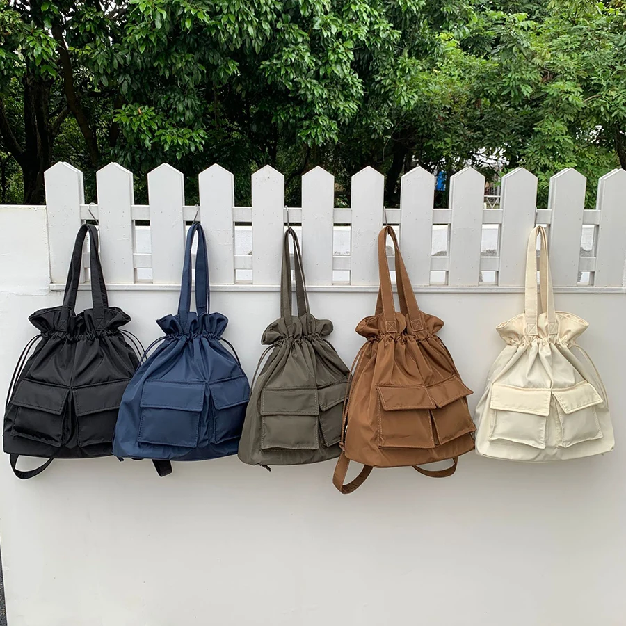 

Minimalist Large Canvas Drawstring Totes for Work Commuting Carrying Bag College Style Student Outfit Book Shoulder Bag Handbags