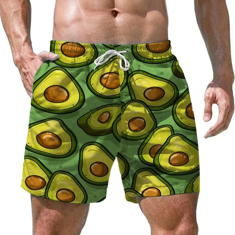 Pantalones cortos de playa con estampado de aguacate en 3D para hombres y niños, pantalones cortos casuales sueltos, secado rápido, vacaciones de verano