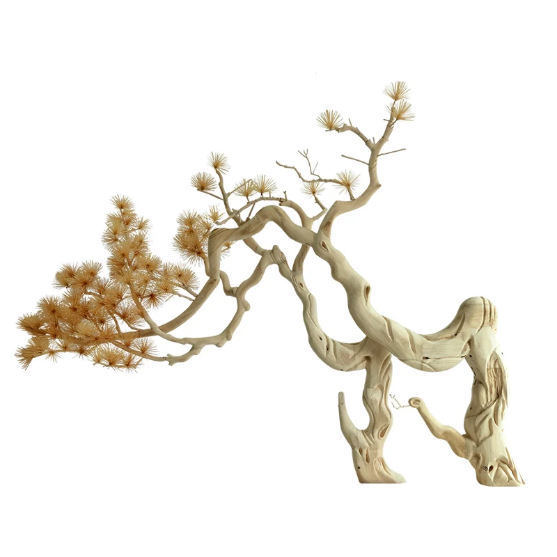 Simulation of New Chinese Solid Wood Carving Welcome Pine Large-scale Landing Ornament Landscape Lohan Pine