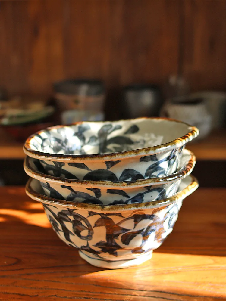 

Japanese Style Ceramic Bowl Large Capacity Handpainted Noodles Soup Salad Rice Plate Irregular Household Restaurant Tableware