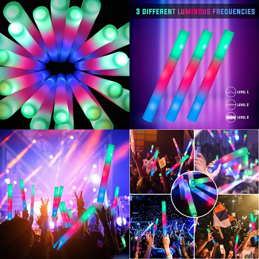 

100 Pack LED Glow Sticks for Wedding, Bulk Foam Glow Sticks with 3 Modes Colorful Flashing, Glow Stick Bulk Party Pack for Wedd