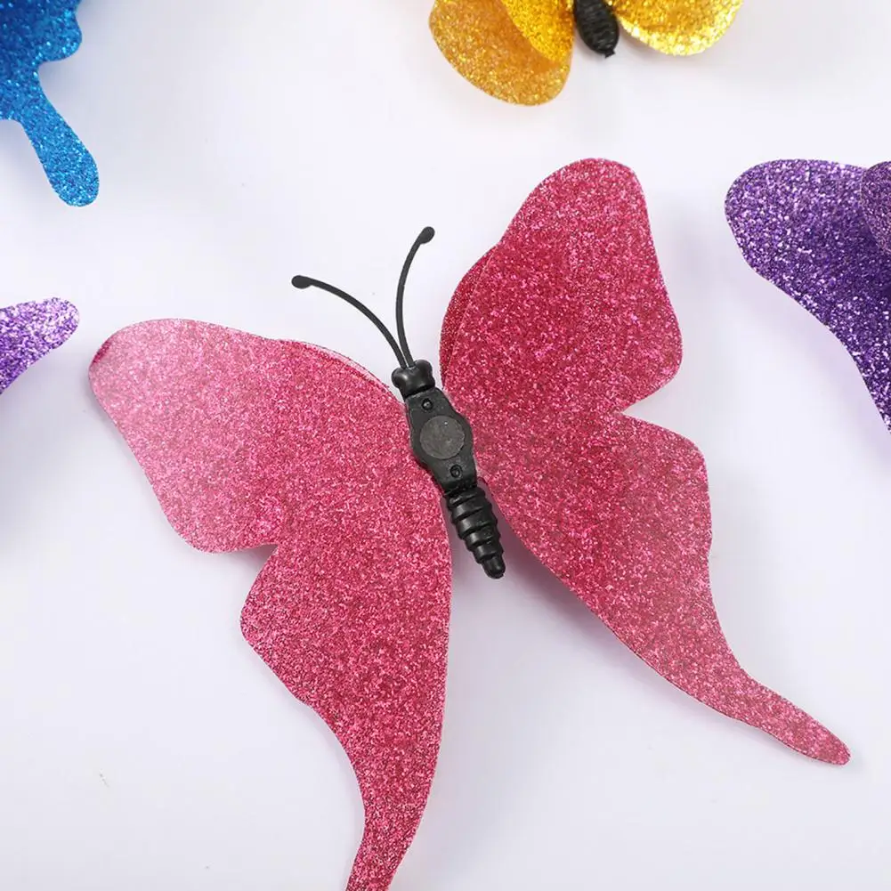 Removable Wall Sticker Non-damaging Wall Cling 6 Pcs 3d Glitter Butterfly Wall Decor Set Double Layer Wing Decals for Kids