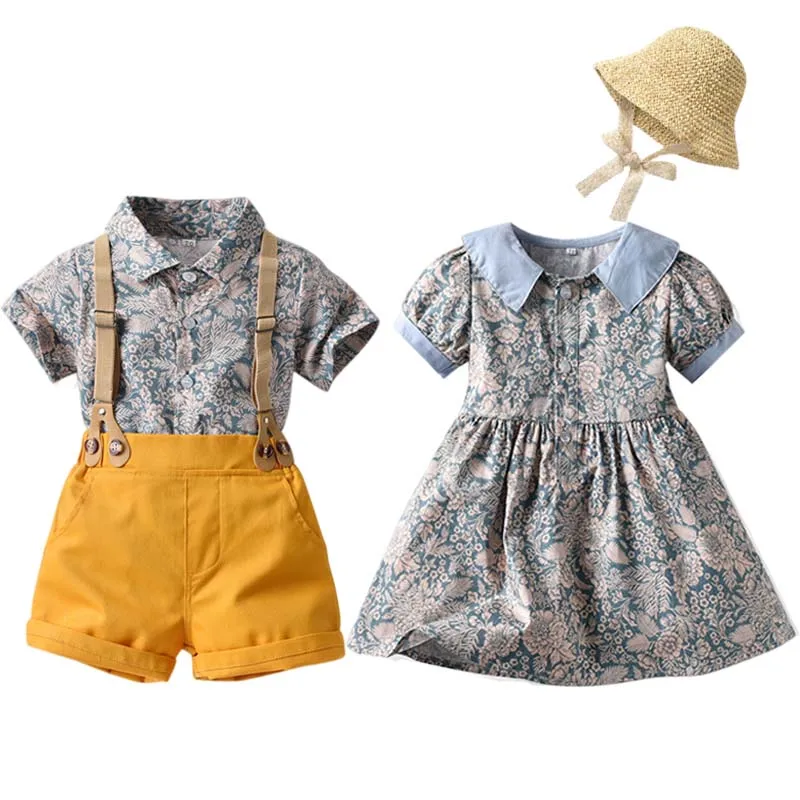 

Платье принцессы для маленьких девочек и детей, шорты для маленьких мальчиков, джентльменский костюм, летняя детская одежда для семьи, брата и сестры