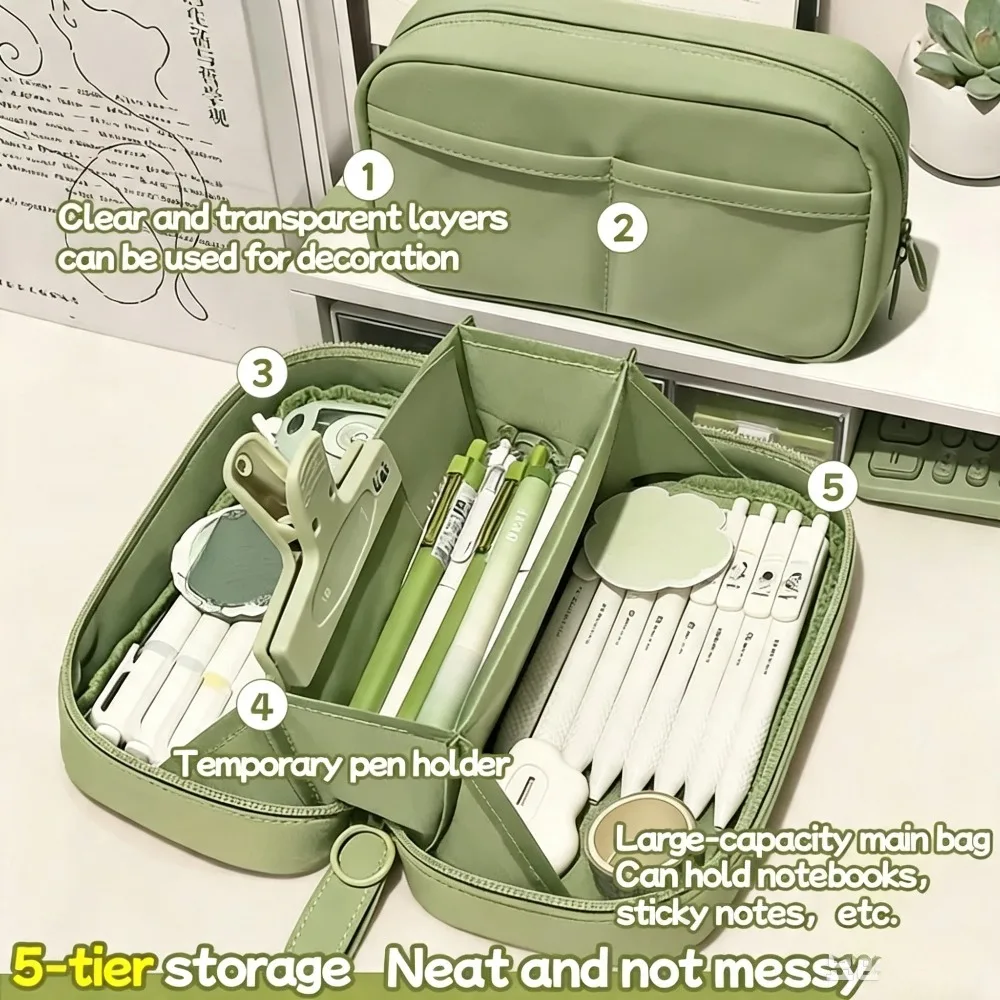 Large-capacity Volcano Pencil Case, 3-layer Compartment Storage, High-aesthetic Pencil and Stationery Organizer for Boys and Gir