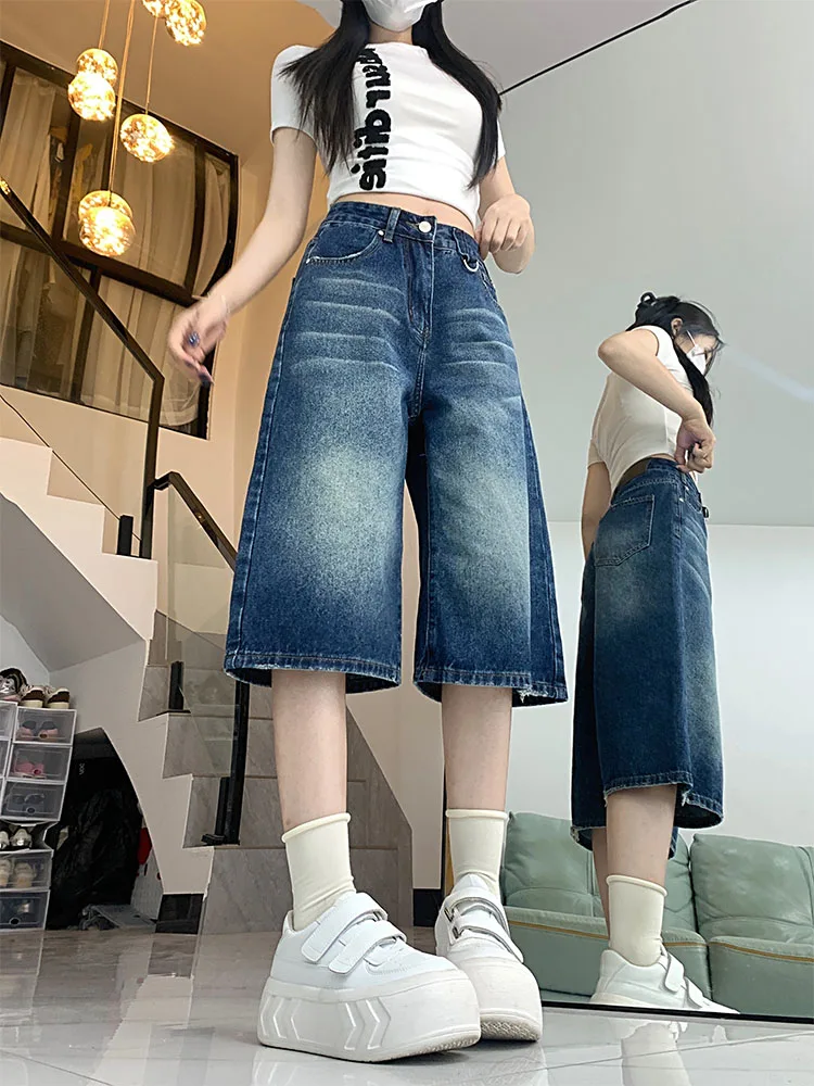 Pantaloni a vita alta in denim vestibilità ampia da donna American Sle Summer Faion plus Size Pantaloni a gamba larga da sette piedi