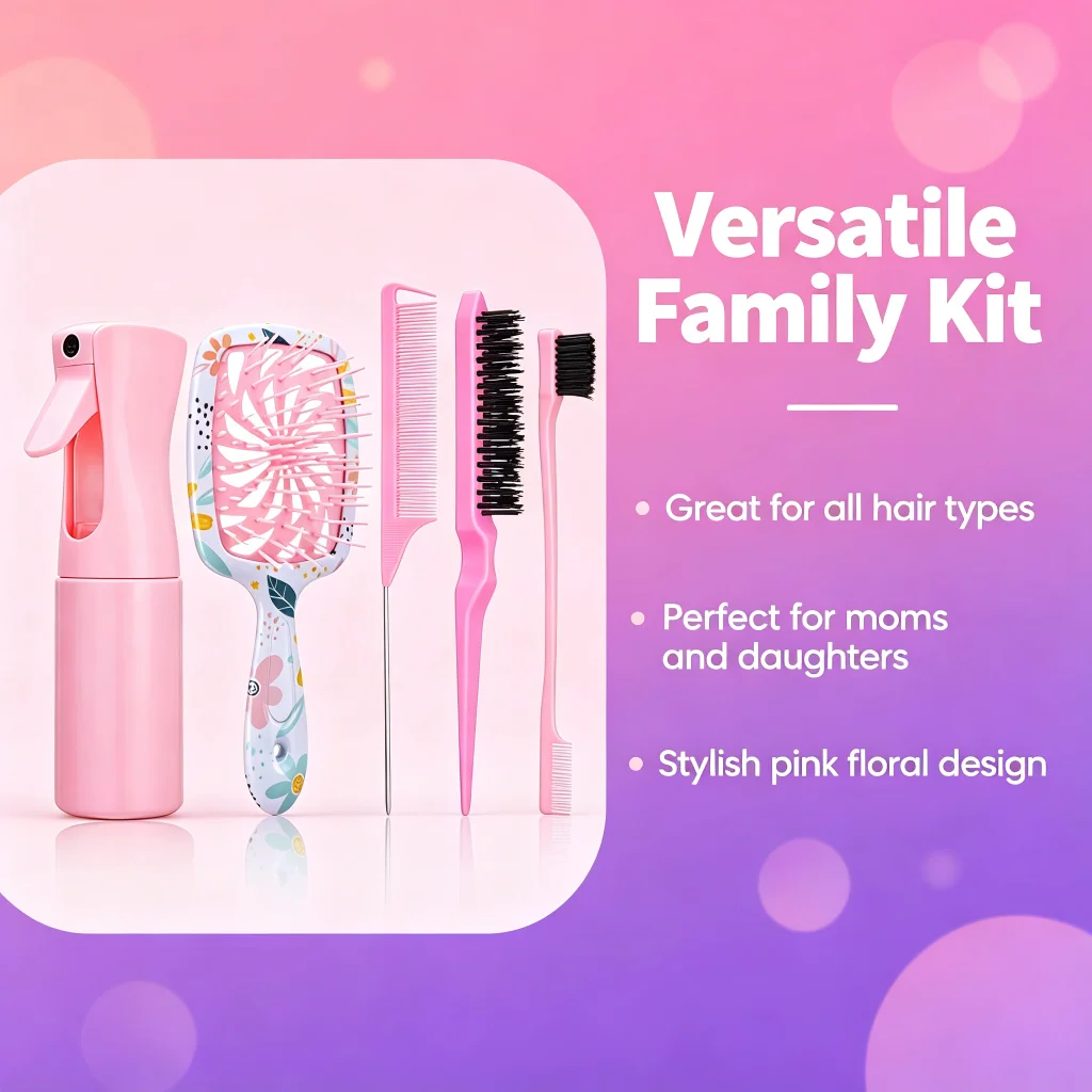 5 in 1 Hair Styling Kit Fine Mist Spray Vented Detangling Comb Tail Edge Brush Soft Bristle for Home Salon Daily Hair Care view 6