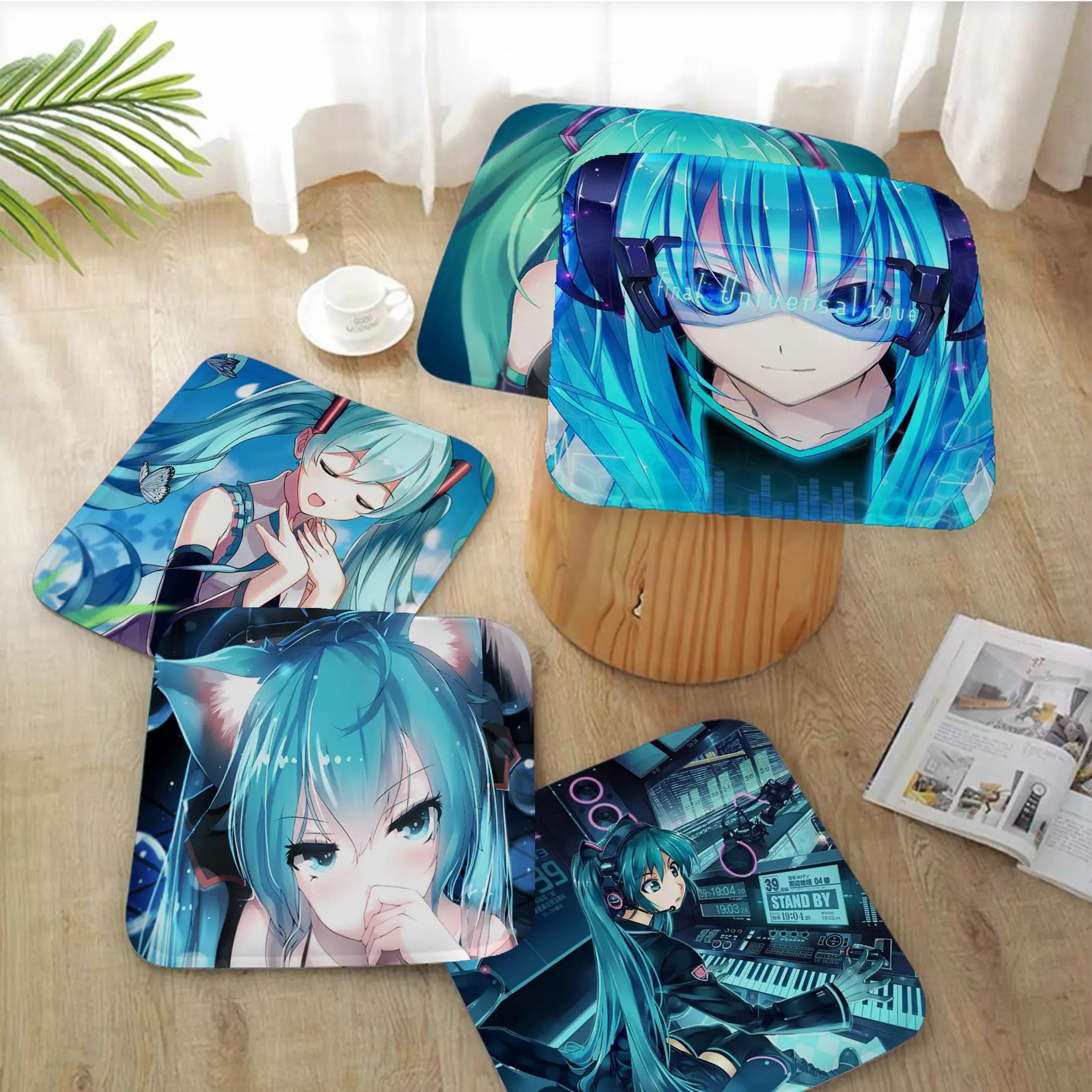 Amine H-Hatsunes-M-Miku girls Cushion Mat Tie Rope Dining Chair Cushion Circular Decoration Seat For Office Cushions Home Decor