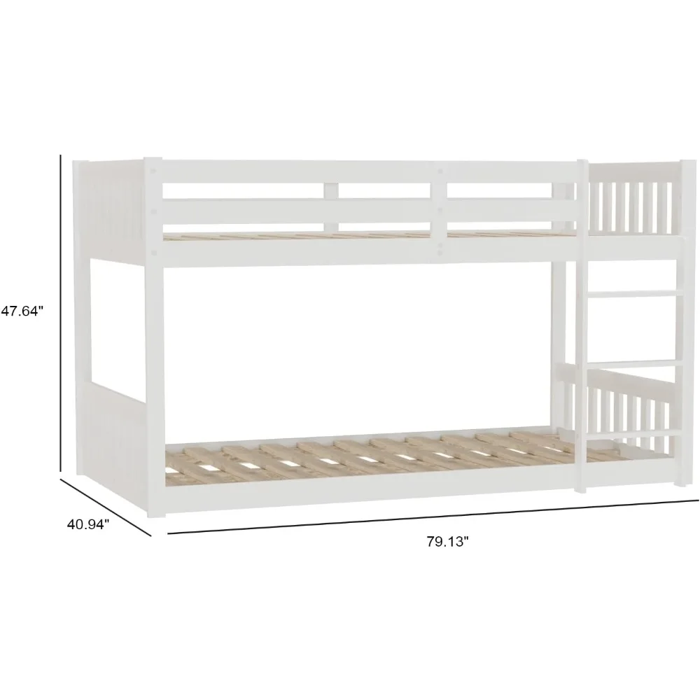 Solid Wood Twin Over Twin Bunk Bed for Kids/Junior, Bunk Bed Frame with Guardrails & Ladder for Boys Girls, No Box Spring Needed