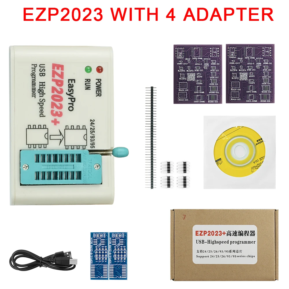 CH554T EZP2023 High-Speed USB SPI Programmer + 4 Adapters Support 24 25 93 95 EEPROM Flash Bios Minipro