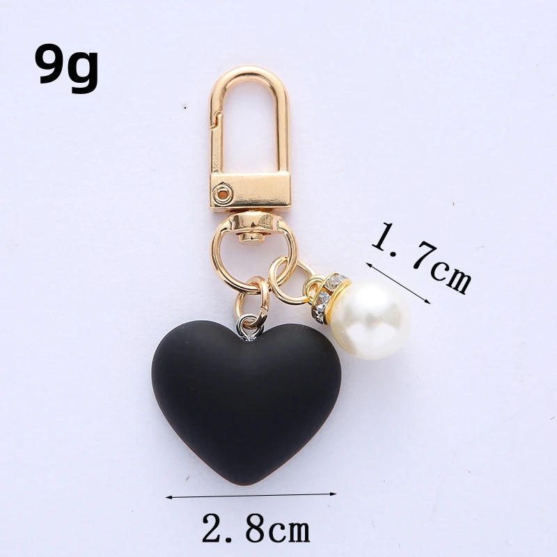 Frosted Heart Keychain with Pearl Charms, Headphone Case, chaveiros para casal, presente amigo, acessórios, preto e branco, novo, por atacado