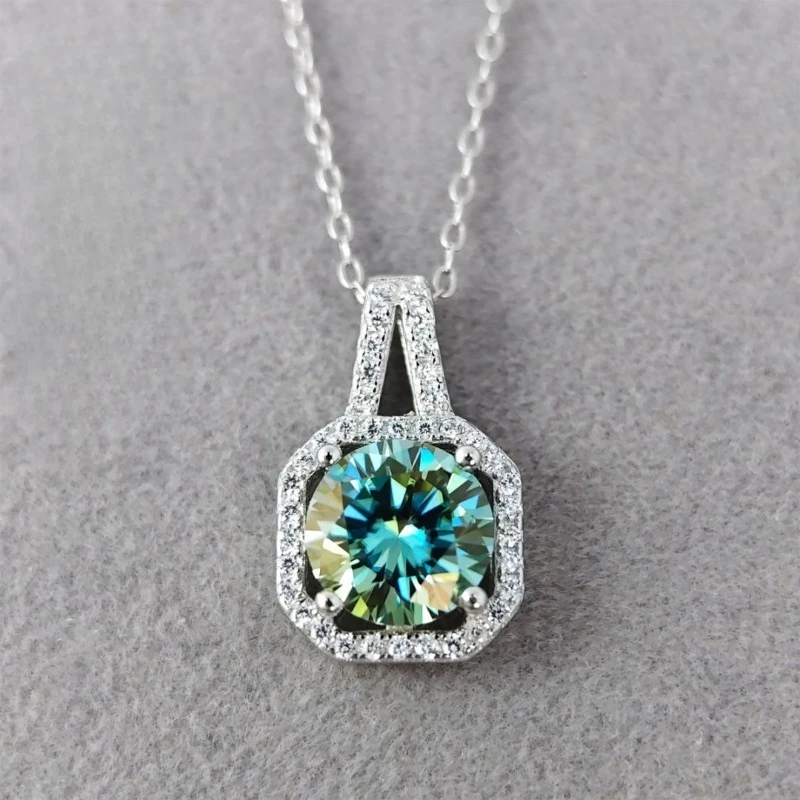 

Изысканный и стильный кулон с сине-зеленым муассанитом весом 2 карата, 1 шт., изысканный праздничный подарок — идеально подходит для подарка на Новый год.