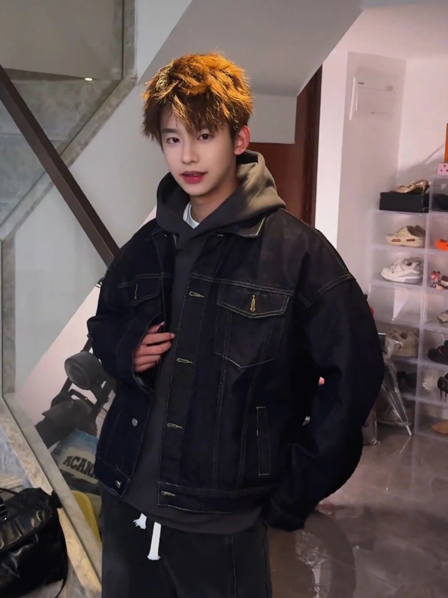 

Waed Vintage American High Street Sle Men's Denim Jaet Autumn Workwear Jaet Loose Fit Cotton Casual Outerwear