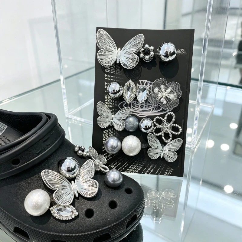 Luxury Metal Alloy Butterfly Rhinestone Shoe Charms DIY Removable Decor Clips for Clogs Ballet Shoes Foot Accessories