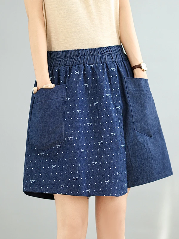 Celana Rok Kasual Pas Longgar Denim Tipis Pinggang Tinggi Pinggang Elastis Denim Kaki Lebar Sle Baru Musim Panas Wanita Ukuran Plus