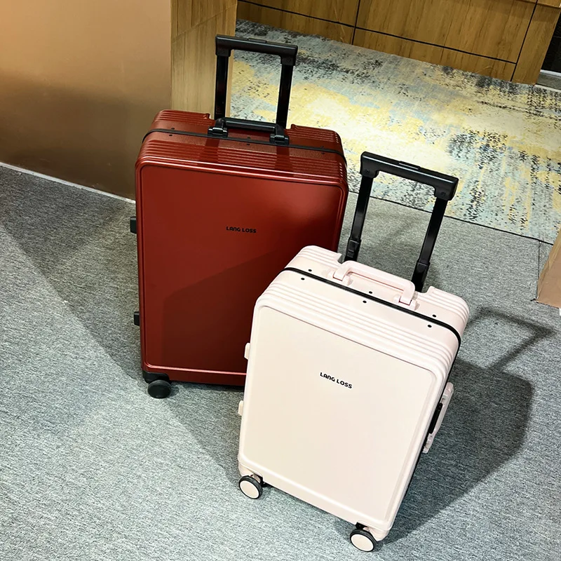 Valigia con rotelle con telaio in alluminio per studenti, trolley di moda di grande capacità, scatola d'imbarco aziendale, bagaglio da viaggio