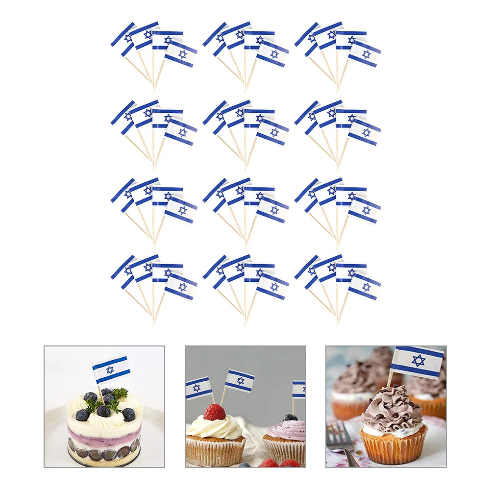 200pcs Israel Flags Pattern Cupcake Toppers Cake Picks Party Dessert Cake Toppers Decorations flag cake decorations