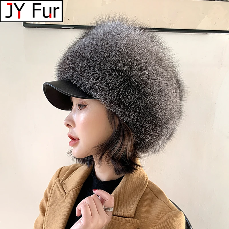 2025 New Fashion Earflap Hat Winter Women's Hat Real Fox Fur Hats Headgear Russian Girls Real Fox Fur Beanies Cap