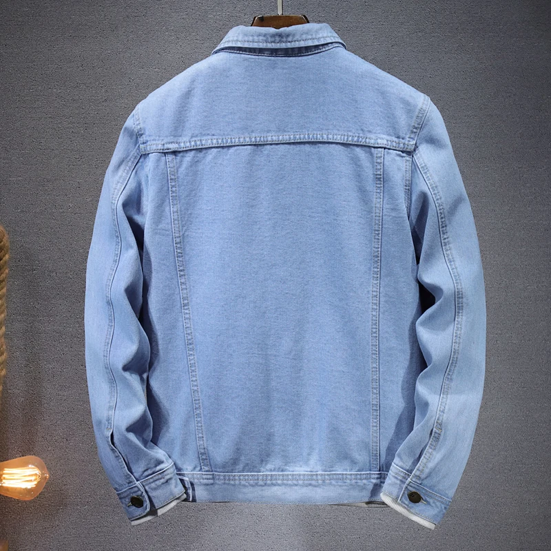 Plus Size 5XL-M Boutique Denim Jacket Spring New Men's Motorcycle Fashion Denim Top Korean Casual Light Blue Denim Jacket