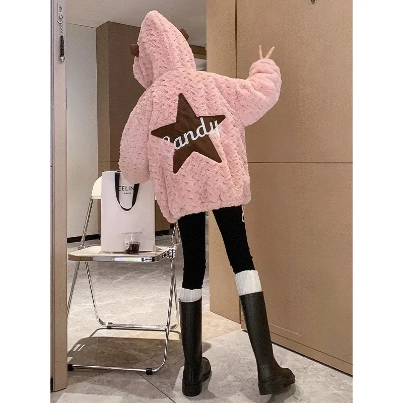 Girls Lamb Wool Coat Plus Cashmere Coat Autumn and Winter 2024 New Foreign Children Fur One Winter Korean Simple Style Clothes image 2