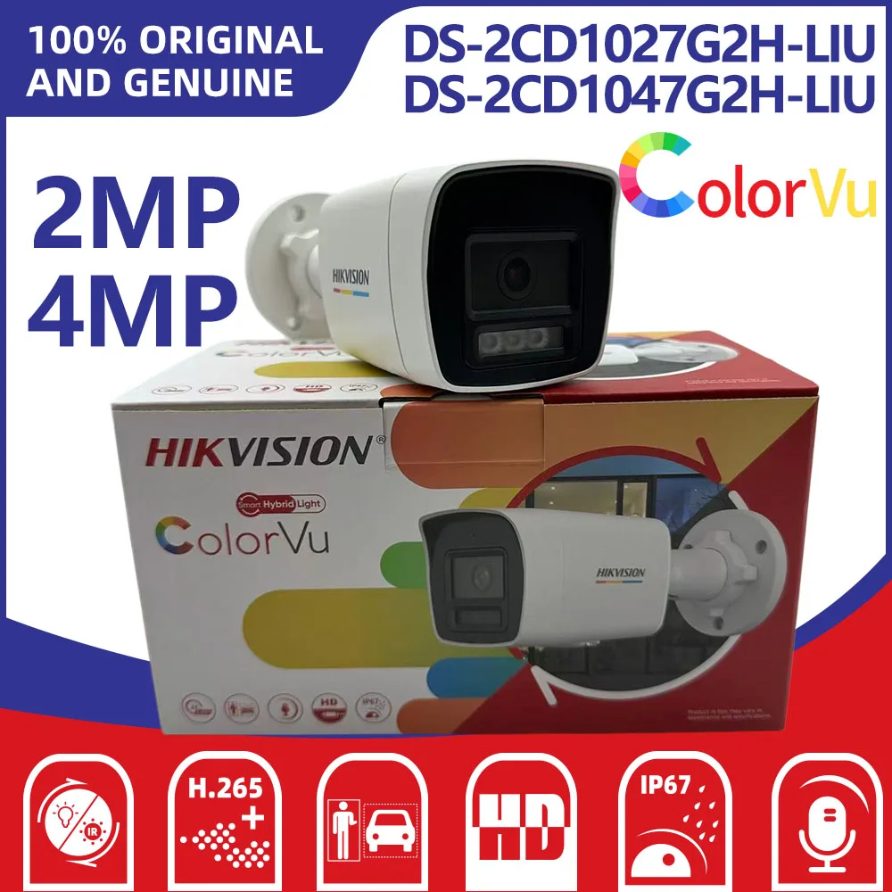 

Hikvision DS-2CD1027G2H-LIU 2MP DS-2CD1047G2H-LIU 4MP ColorVu with Smart Hybrid Light Bullet Network Camera Built-in Mic IP67