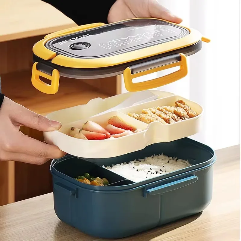 Portable Single-layer Double-layer Fruit Food Lunch Box with Fork Spoon Included Spoon Preservation Feature