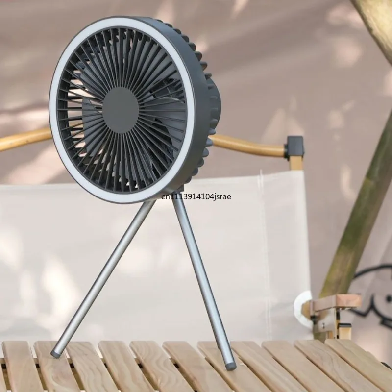 Multifunctional Rechargeable Camping Tripod Fan Portable Tent Hanging Fan with Light Strong Wind for Household Outdoor Travel